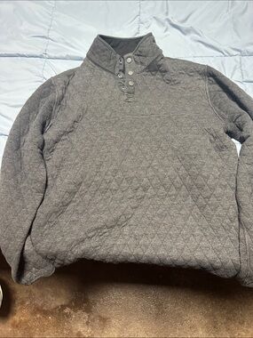 Quilted Snap-Button Pullover Sweatshirt - Gray